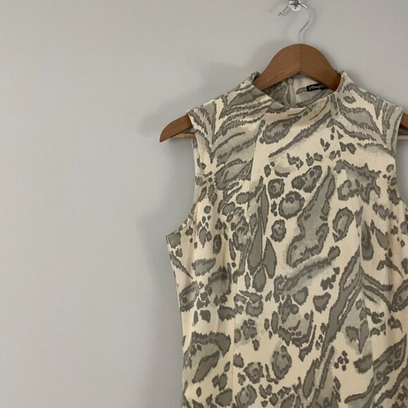 J McLaughlin Liz Neutral Jaguar Print Faux Suede Sheath Dress Size Small - Picture 6 of 6
